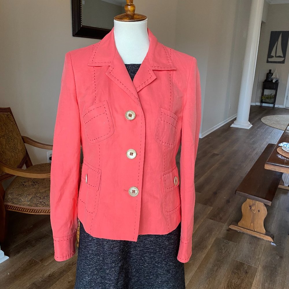 Talbots Collection Italian Linen Jacket Coral SZ 8